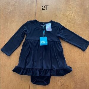 NWT Black Ribbed Long Sleeve Ruffled Bodysuit Dress